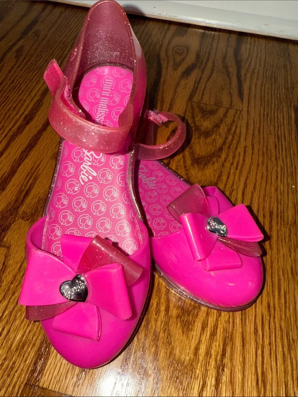 Mini Melissa x Barbie Ultragirl Pink Glitter Jelly Flats Girls